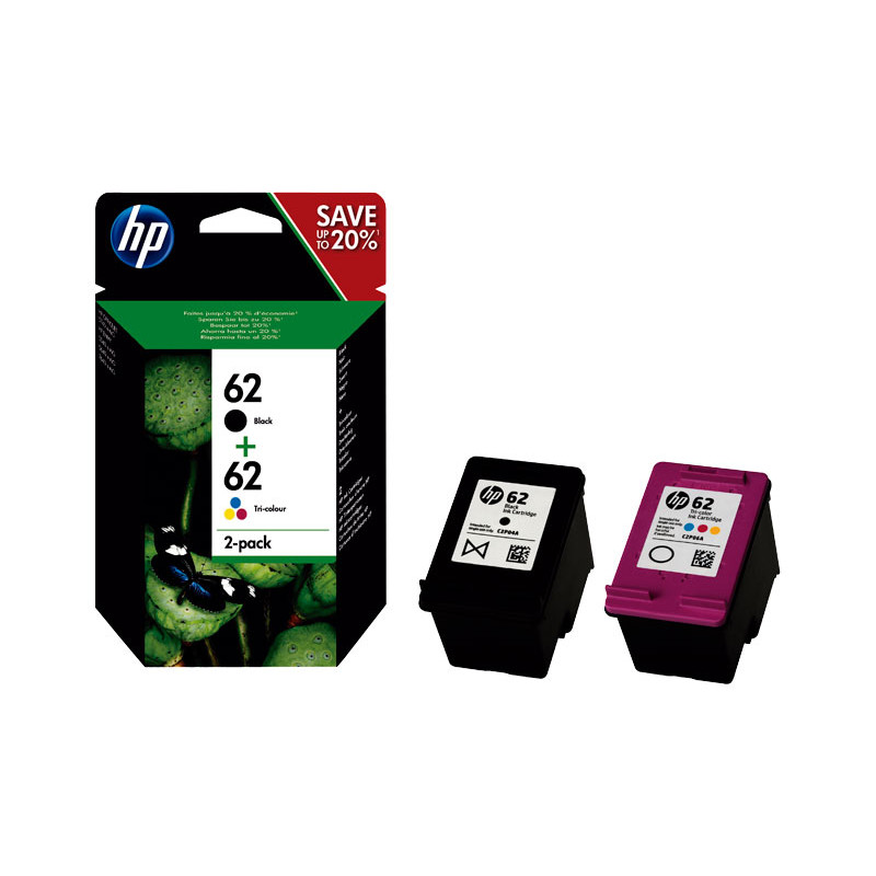 PACK DE AHORRO DE 2 CARTUCHOS DE TINTA ORIGINAL HP 62 PACK DE AHORRO DE 2 CARTUCHOS DE TINTA ORIGINAL HP 62