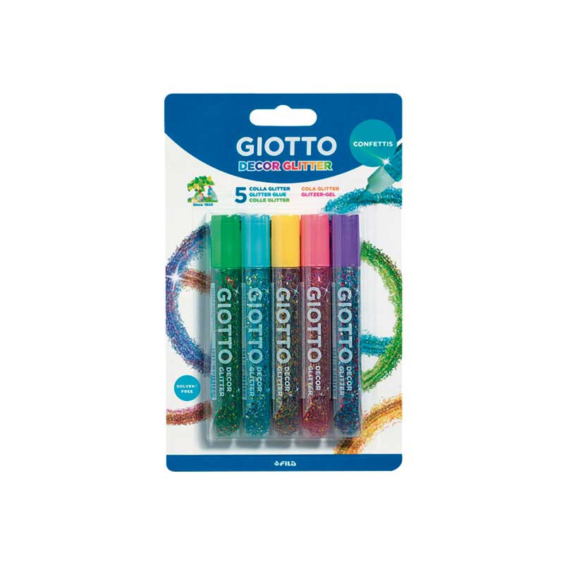 BLÍSTER 5 TUBOS PEGAMENTO GIOTTO GLITTER CONFETTIS