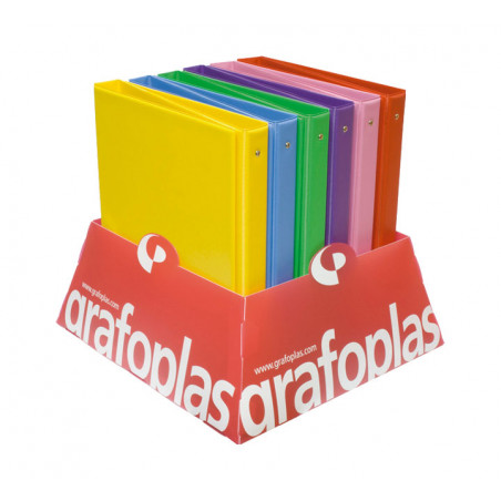 EXPOSITOR 12 CARPETAS DE 4 ANILLAS GRAFOPLAS COLORS 25mm Fº