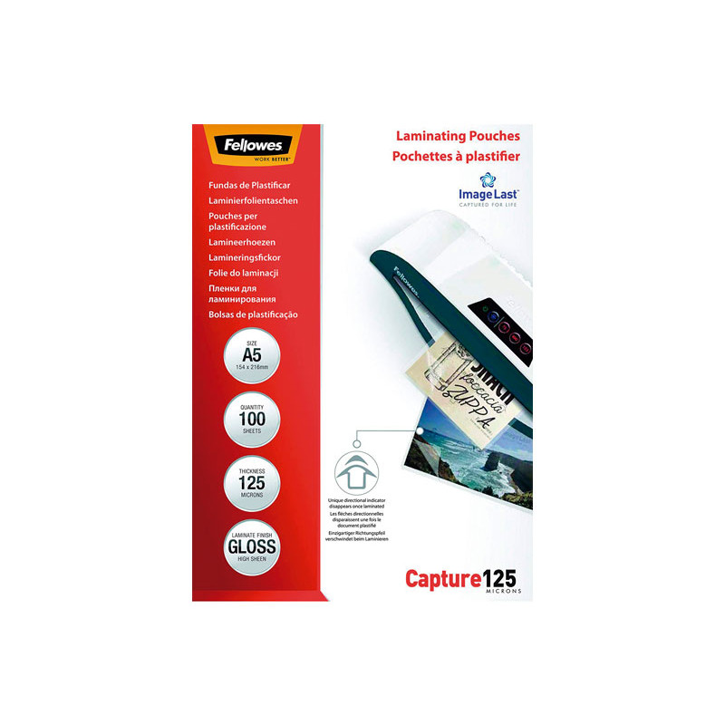 PACK 100 FUNDAS DE PLASTIFICAR FELLOWES BRILLO A5 125 MICRAS