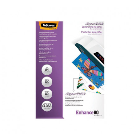 PACK 100 FUNDAS DE PLASTIFICAR FELLOWES ALTA VELOCIDAD A4 80 MICRAS