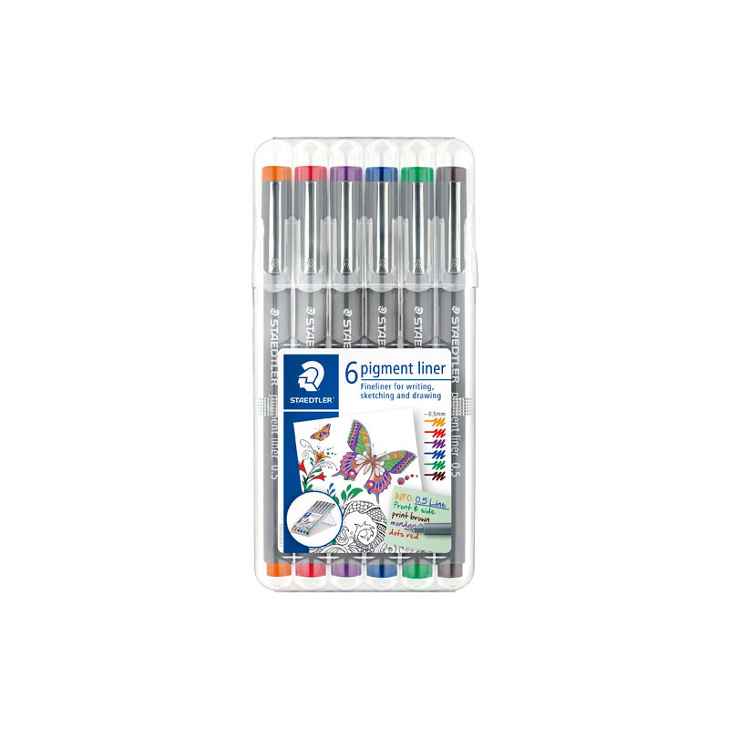 ESTUCHE 6 ROTULADORES STAEDTLER PIGMENT LINER 308 0,5mm COLORES 1