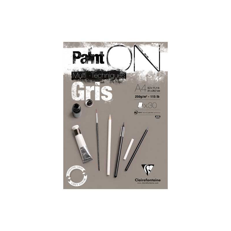 BLOC 30h CLAIREFONTAINE "PAINT`ON: GRIS" 250gr A4 BLOC 30h CLAIREFONTAINE "PAINT`ON: GRIS" 250gr A4