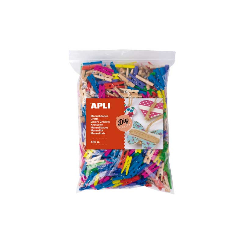BOLSA 450 MINI PINZAS DE MADERA APLI COLORES 25x3mm BOLSA 450 MINI PINZAS DE MADERA APLI COLORES 25x3mm