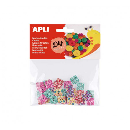 BOLSA 35 BOTONES APLI DE MADERA ESTAMPADOS 13x13mm