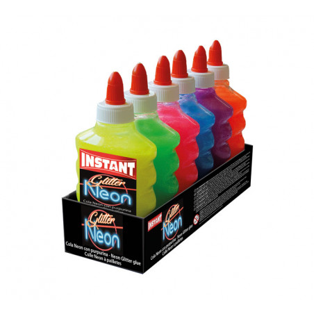 CAJA 6 BOTES COLA INSTANT "GLITTER NEÓN" 180ml