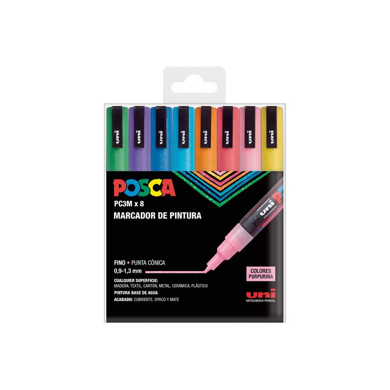 ESTUCHE 8 MARCADORES UNI POSCA PC-3M SPARKLING