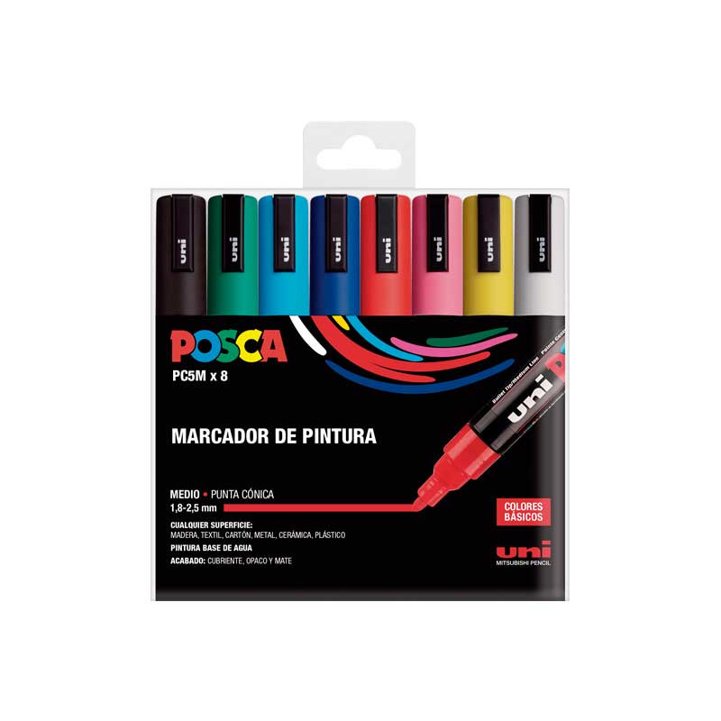 ESTUCHE 8 MARCADORES UNI POSCA PC-5M BASIC