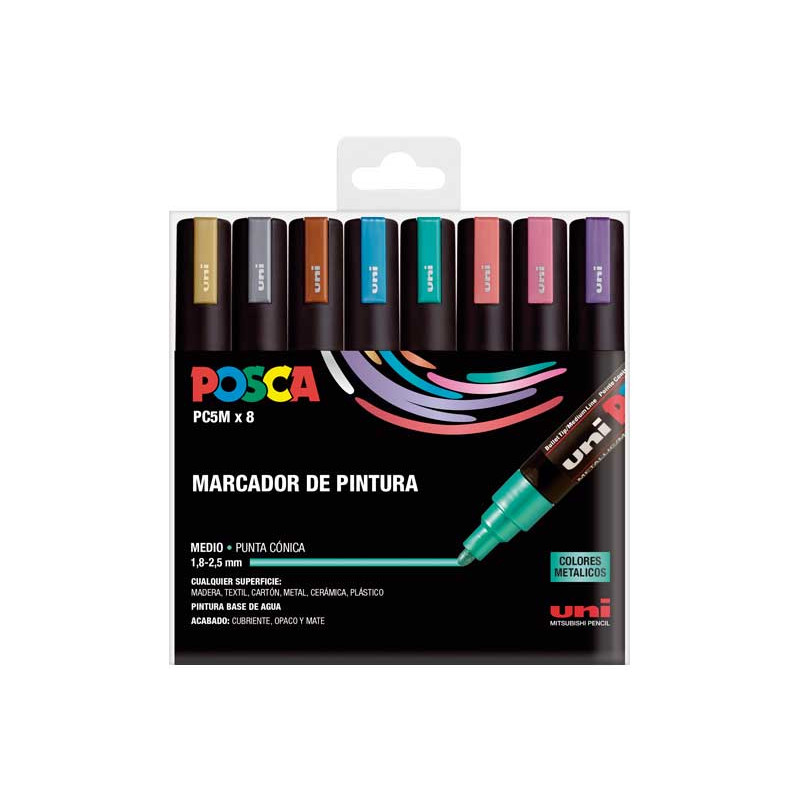 ESTUCHE 8 MARCADORES UNI POSCA PC-5M METAL