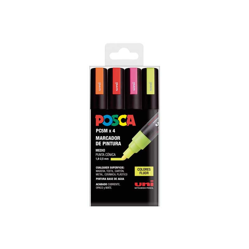 ESTUCHE 4 MARCADORES UNI POSCA PC-5M FLUOR