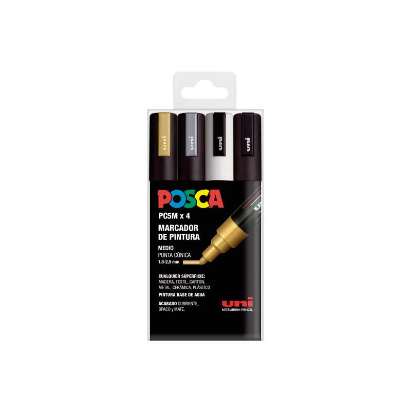 ESTUCHE 4 MARCADORES UNI POSCA PC-5M GSWB