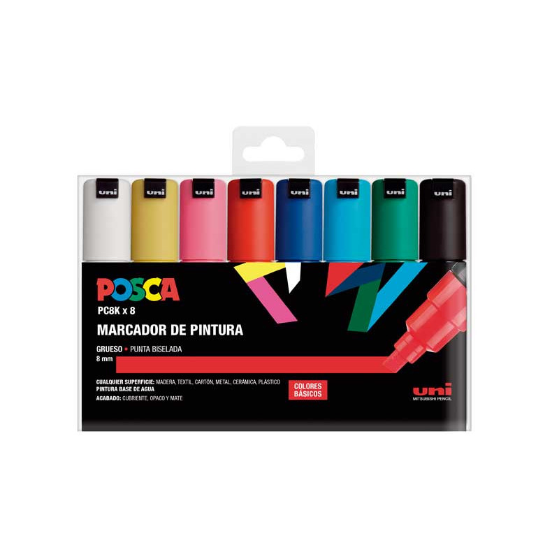 ESTUCHE 8 MARCADORES UNI POSCA PC-8K BASIC