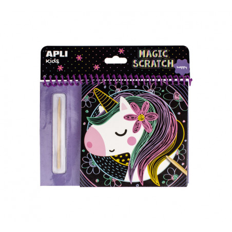 BLOC DE 8 LÁMINAS APLI KIDS "MAGIC SCRATCH: HAPPY"