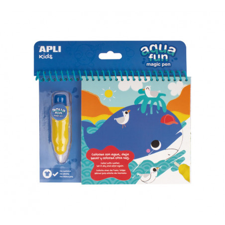 SET BLOC 6h APLI KIDS + PINCEL DE AGUA "AQUA FUN ANIMALES MARINOS"