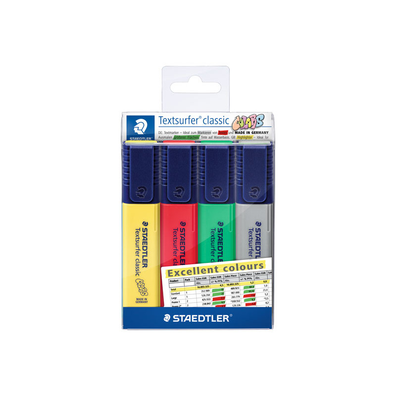 ESTUCHE 4 MARCADORES FLUORESCENTES STAEDTLER TEXTSURFER EXCELLENT COLOURS