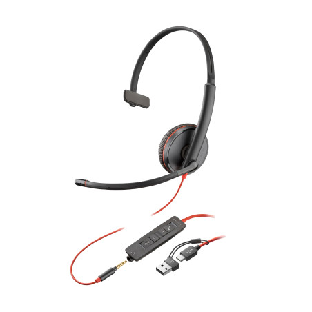AURICULARES BLACKWIRE 3215 MONAURAL USB-C + CONECTOR DE 3,5 MM + ADAPTADOR USB-C/A (PAQUETE)