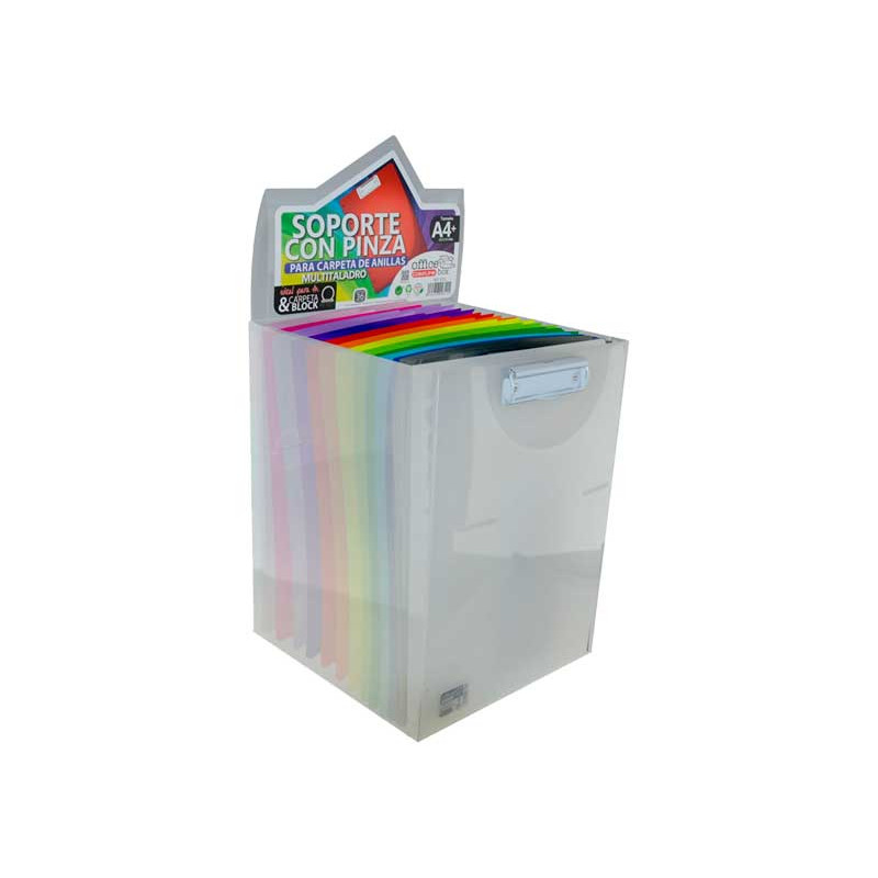 EXPOSITOR 36 SOPORTES CON PINZA OFFICE BOX COLORLINE MULTITALADRO A4