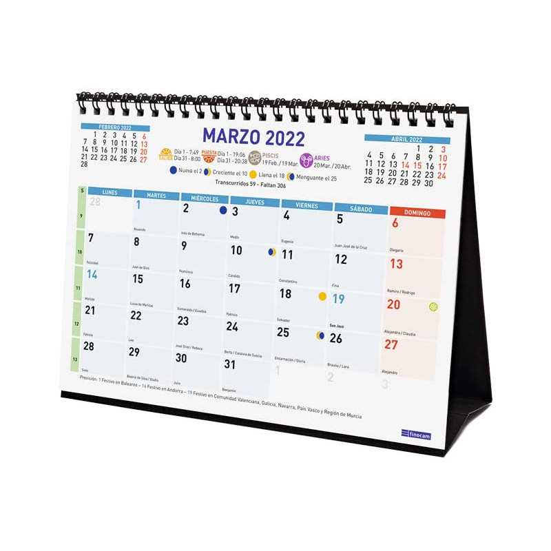 Calendarios pared Oficina y papelería Calendarios, agendas y organizadores personales Finocam 2022 S 210x150 mm Color de Sobremesa para Escribir Catalán tudonghoachinhhang.stc-vietnam.com