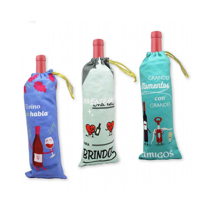 CAJA 12 BOLSAS DE TELA PARA 1 BOTELLA DECORADA CAJA 12 BOLSAS DE TELA PARA 1 BOTELLA DECORADA