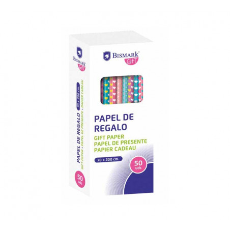 CAJA 50 ROLLOS PAPEL DE REGALO LOVE&STARS 2m