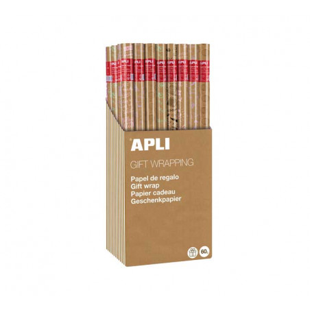 CAJA. 55 ROLLOS PAPEL REGALO APLI "KRAFT FUN" 2m