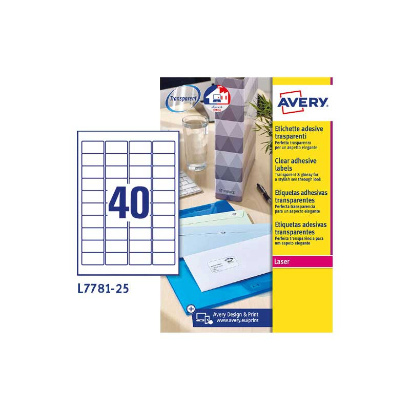 CAJA 25h ETIQUETAS AVERY GLOSSY INVISIBLE 45,7 x 25,4mm