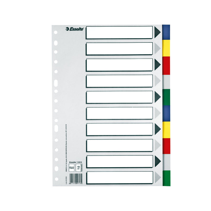 SEPARADORES ESSELTE 10 POSICIONES Fº COLORES VIVOS