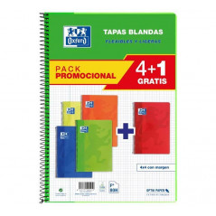 PACK 4+1 CUADERNOS OXFORD "CLASSIC" Fº 80h TAPAS BLANDAS COLORES VIVOS