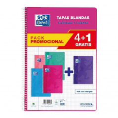 PACK 4+1 CUADERNOS OXFORD "CLASSIC" Fº 80h TAPAS BLANDAS COLORES TENDENCIA