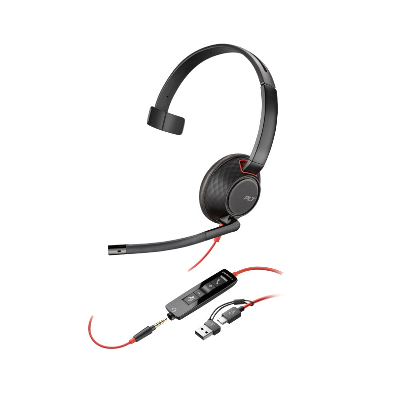 AURICULARES BLACKWIRE 5210 MONAURAL USB-C + CONECTOR DE 3,5 MM + ADAPTADOR USB-C/A (PAQUETE)