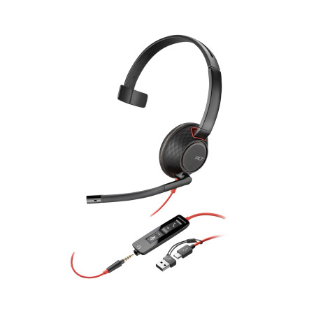 AURICULARES BLACKWIRE 5210 MONAURAL USB-C + CONECTOR DE 3,5 MM + ADAPTADOR USB-C/A (PAQUETE)
