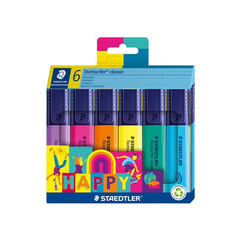 ESTUCHE 6 MARCADORES FLUORESCENTE STAEDTLER TEXTSURFER HAPPY LINE