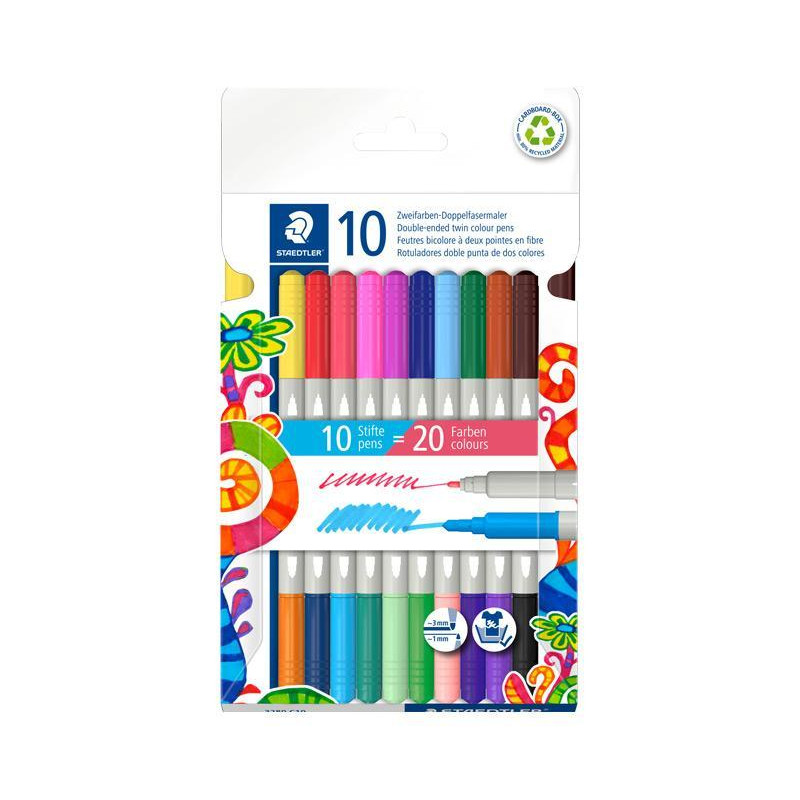 ESTUCHE 10 ROTULADORES STAEDTLER DOBLE PUNTA