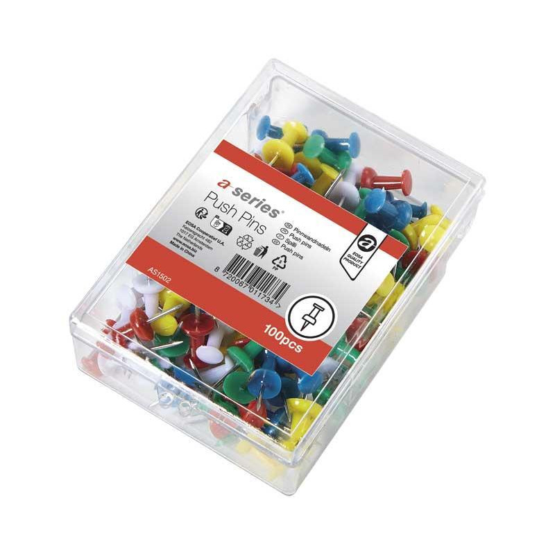 CAJA 100 AGUJAS A-SERIES PUSH PINS COLORES CAJA 100 AGUJAS A-SERIES PUSH PINS COLORES