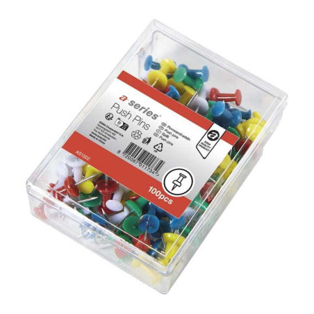 CAJA 100 AGUJAS A-SERIES PUSH PINS COLORES