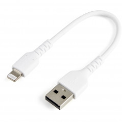 CABLE RESISTENTE USB-A A LIGHTNING DE 15 CM BLANCO - CABLE DE SINCRONIZACIÓN Y CARGA USB TIPO A A LIGHTNING CON FIBRA DE