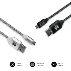 PACK 2 CABLES USB A MICRO USB (2.4A) 1M BLACK/SILVER