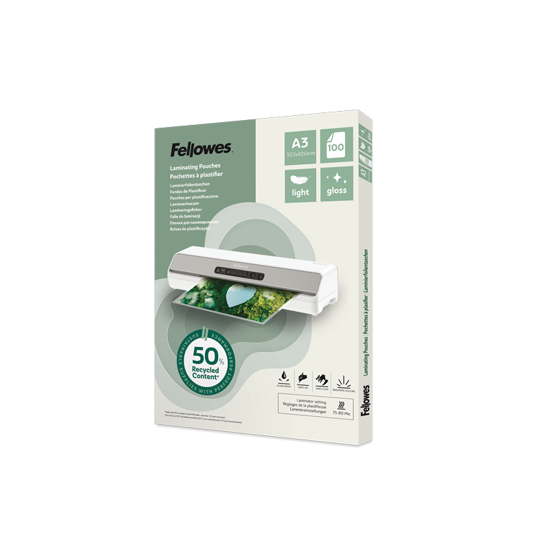 CAJA 100 FUNDAS DE PLASTIFICAR FELLOWES A3 BRILLO