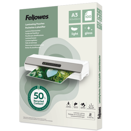 CAJA 100 FUNDAS DE PLASTIFICAR FELLOWES A3 BRILLO