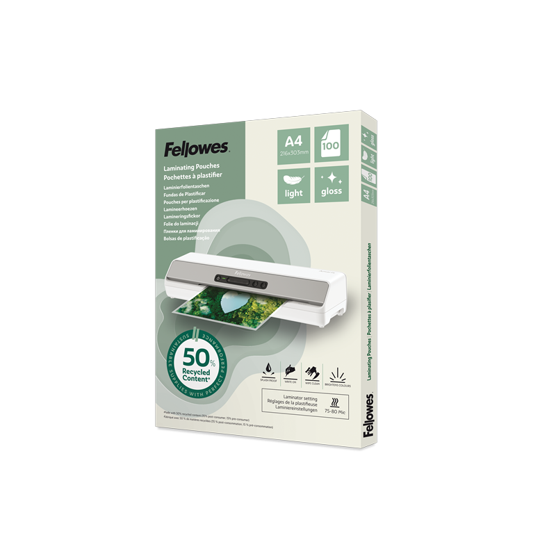 CAJA 100 FUNDAS DE PLASTIFICAR FELLOWES A4 BRILLO