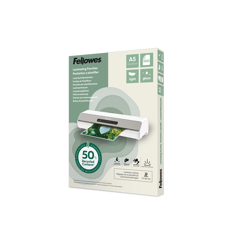 CAJA 100 FUNDAS DE PLASTIFICAR FELLOWES A5 BRILLO