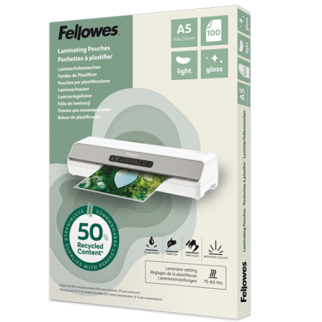 CAJA 100 FUNDAS DE PLASTIFICAR FELLOWES A5 BRILLO