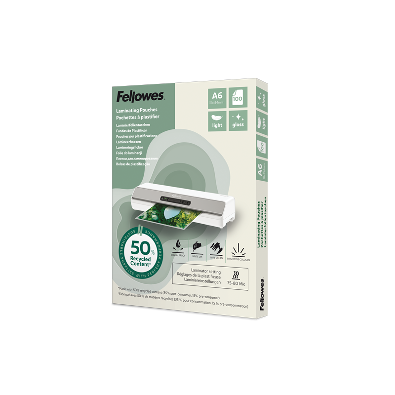 CAJA 100 FUNDAS DE PLASTIFICAR FELLOWES A6 BRILLO