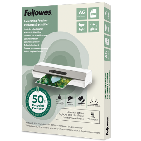 CAJA 100 FUNDAS DE PLASTIFICAR FELLOWES A6 BRILLO