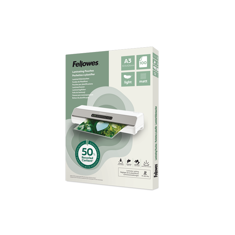 CAJA 100 FUNDAS DE PLASTIFICAR FELLOWES A3 MATE