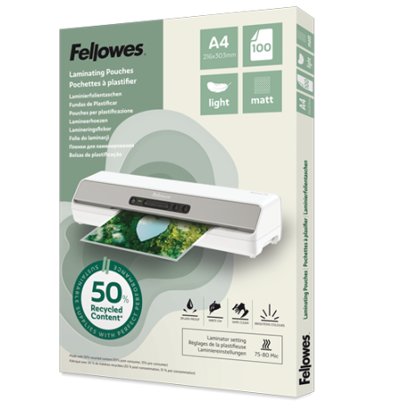 CAJA 100 FUNDAS DE PLASTIFICAR FELLOWES A5 MATE