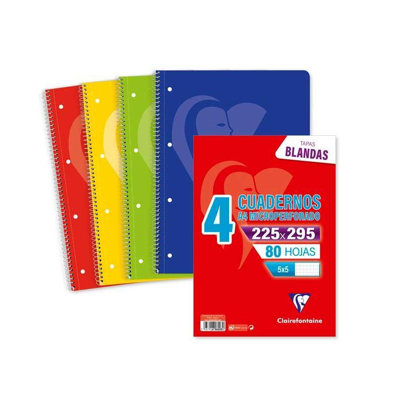 PACK 4 CUADERNOS CLAIREFONTAINE "MIMESYS" A4 TAPA BLANDA