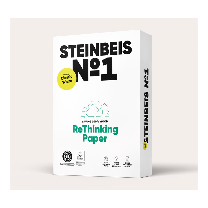 PAQUETE 500h PAPEL RECICLADO STEINBEIS CLASSIC WHITE A3