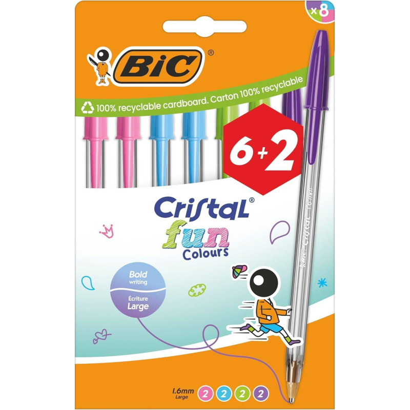 PACK 8 BOLÍGRAFOS BIC CRISTAL FUN