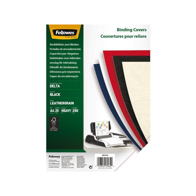 CAJA 25 PORTADAS FELLOWES SÍMIL PIEL DELTA CUERO A4